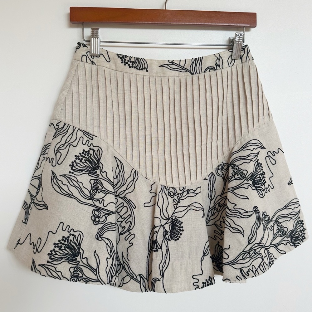 Aje Cream and Black Floral Mini Skirt